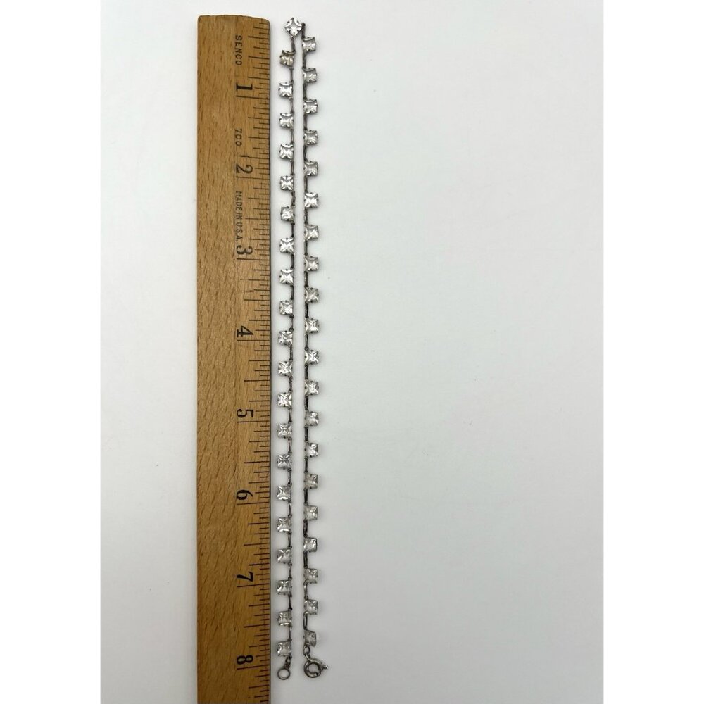 Antique Art Deco Dainty Sterling Silver Open Back Crystal Necklace - Picture 11 of 13